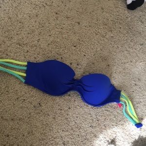 A blue strapless bikini top from Victoria secret